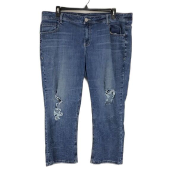 Lane Bryant Genius Fit Crop Jeans Women's Plus Size 22 Distressed Stretch - Picture 1 of 11